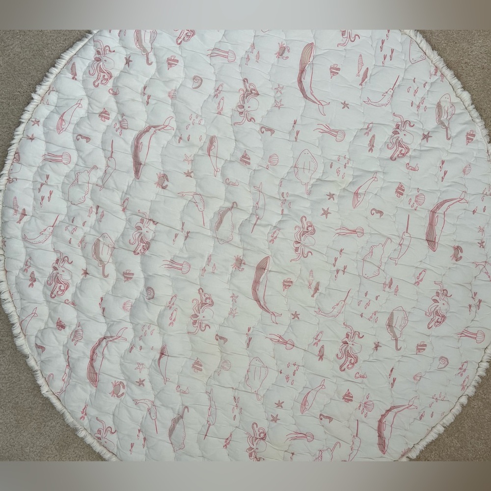Pehr round pink aquatic reversible play mat, 40” diameter